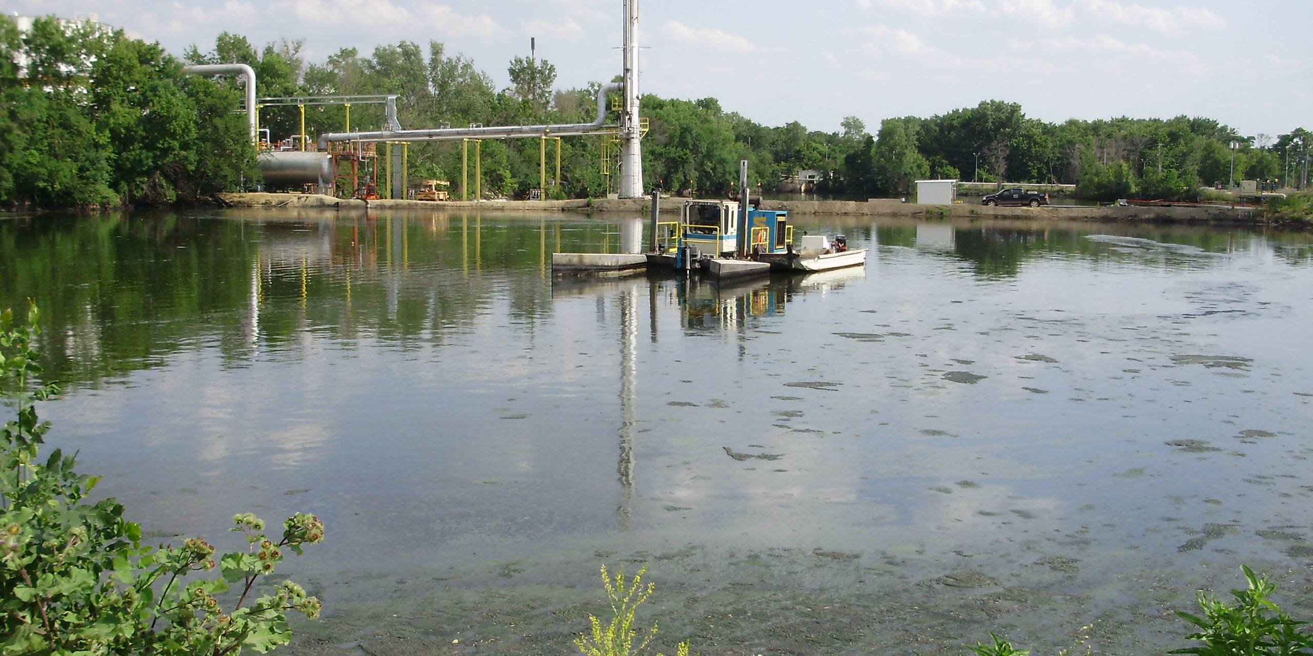 Industrial Dredging in Progress at Contaminated Sediment Site